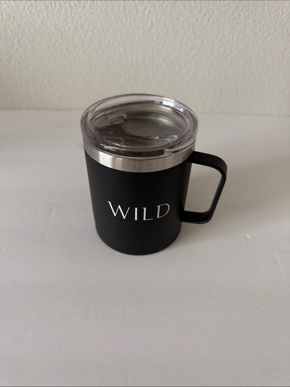 WILD Black Insulated Coffee Mug with Handle and Scripture Print